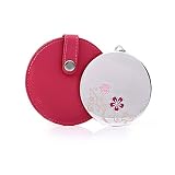 MILESI Cherry Blossom Mini Round Makeup Mirror with Leather Holster Gift for Women (Peach Red)