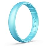 Enso Rings Thin Birthstone Silicone Ring – Unisex Wedding Engagement Band – Comfortable Breathable Design – 4.3mm Wide, 1.75mm Thick (Blue Topaz, 8)
