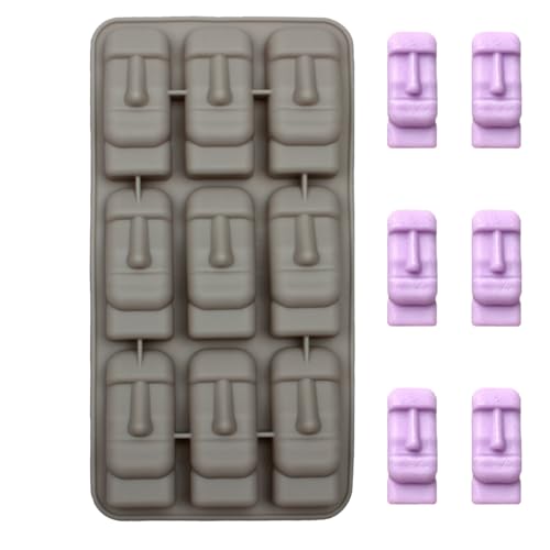 9-Cavity Silicone Easter Island Stone Molds, 3D Moai Stone Statue Molds for Candy, Chocolate, Ice Cube, Wax, Soap, Resin, Cake Decoration