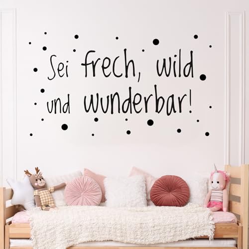 GRAZDesign Wandtattoo, Sei Frech Wild und Wunderbar, Spruch für Kinderzimmer oder Jugendzimmer, Motivation an die Wand, für Jungs oder Mädchen / 70x40cm / 070 schwarz