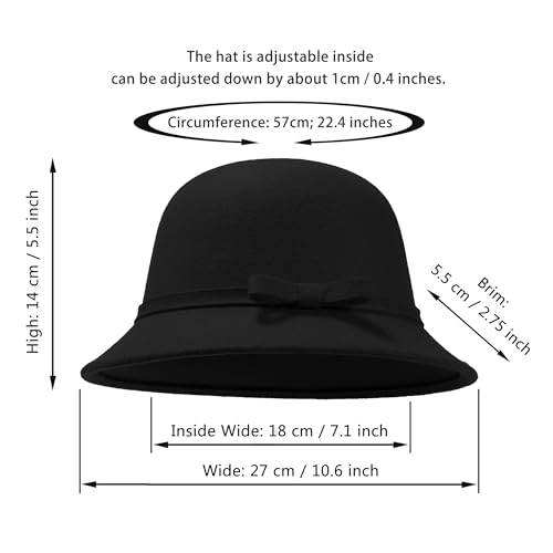 UltraKey Chapeau de Feutre pour Femmes, Réglable en Daim Vintage Réglable avec Bowknot – vue 2