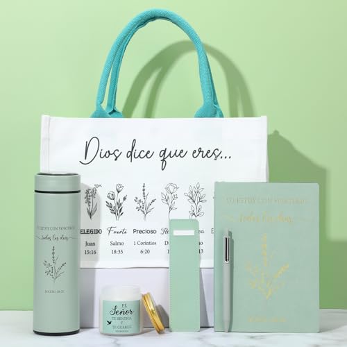 Thenshop 6 Pcs Mother's Day Christian Gift Set for Women Faith, Inspirational Religious Gifts for Women, Catholic Christmas Birthday Gifts for Women Friends, Mother, Sister, Wife(Sage Green,Spanish)