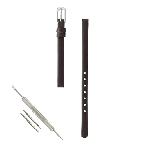 【Amazon.co.jp限定】 BAMBI 牛革 腕時計 ベルト 6o 7o レザー バンド 時計 交換ベルト ダークブラウン 美錠 シルバー BCE007BA-S