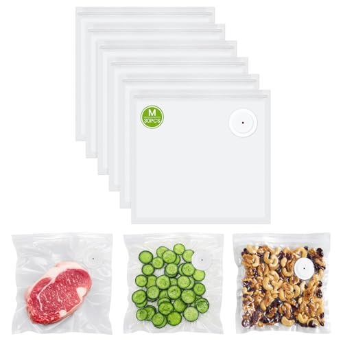 FEPPO Vacuum Sealer Bags for Food, 30 PCS 8.3"×8.7" Reusable Vacuum Seal Bags with Air Valve for Food Storage, Ideal for Freshness Preservation