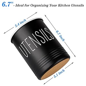 Kitchen Utensil Holder, 6.7" Utensil Holder for Kitchen Counter, Cooking Utensil Crock with Cork Bottom, Modern Farmhouse Decor, Countertop Utensil Storage Organizer Caddy, Black Kitchen Utensil Holder 67 Utensil Holder for Kitchen Counter Cooking Utensil Crock with Cork Bottom Modern Farmhouse Decor Countertop Utensil Storage Organizer Caddy Black