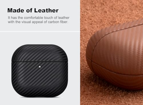 Haobobro Leather Case - for AirPods 4 / AirPods 4 with Active Noise Cancellation Case Cover - Selected Skin-Friendly Leather, with Carbon Fibre Texture, Handmade Drop Protective Hard Cover - Black by HAOBOBRO - Image 2