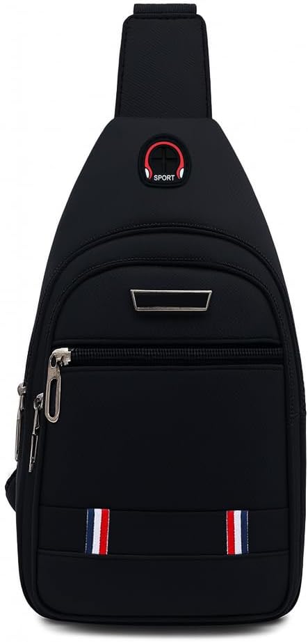 D & K Exclusives Crossbody Sling Bag for Men & Women, Lightweight Travel Backpack with Zipper Pockets (Black)