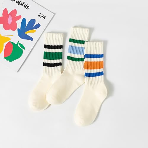 Crew Striped Socks for Women Retro Casual Tube Cotton Fun Novelty Calf Socks for Women & man