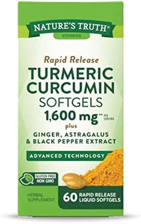 Nature's Truth Turmeric Curcumin 10mg | Softgel Capsules | with Ginger, Astragalus, Black Pepper Extract | Non-GMO, Gluten Free Supplement | by Assorted 60 Count (Pack of 1)