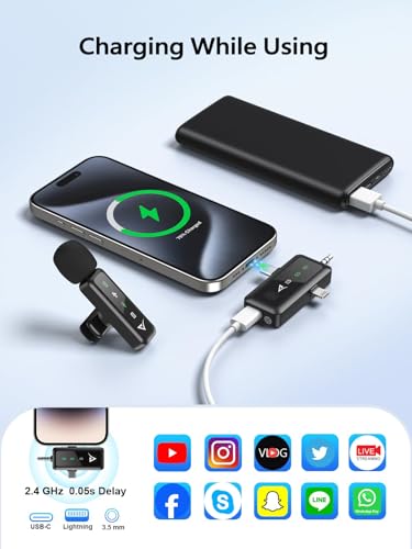Image of VELOMAX Wireless Mic for Youtubers, Video Recording, Streaming with LED Indicator Light, 3 in 1 Noise Cancellation Wireless Microphone for iPhone /Android USB-C /Camera, 164FT Transmission Range