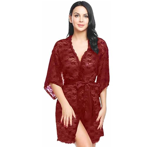 Image of Love Maker Women Sexy Floral Net Lace Tranparent Babydoll Lingerie Night Robe /Nightgown Lingerie for Honeymoon with Bikini Set S-3XL