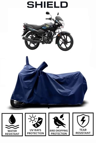 Image of Shield Heavy Duty Bike Cover for Tvs Sport | All-Season, Tear-Proof Fabric | with Side Mirror Pocket & Buckle Belt | Tvs Sport Bike Cover (Blue)