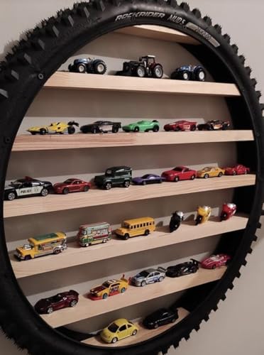 Image of Apnatva 24 Inch Wooden Wall Hanging Lighting Tyre - Perfect for Home Decor, Hot Wheels Display, Kids' Toys Stand & Birthday Gift (Without Toys) (RED)