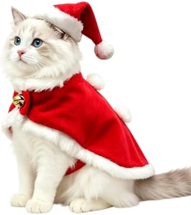 Enjoying Cat Christmas Costume, Pet Santa Hat with Xmas Clothes f...