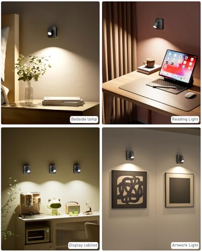 Diomart Spotlights Indoor with Remote, 4000mAh Rechargeable Battery Spotlight Indoor, Wireless Uplighting with 3 Colors & Dimmable, LED Picture Light for Painting, Artwork Accent Lighting(2 Pack) — view 6