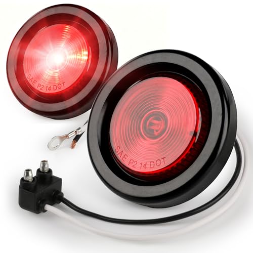 MAXXHAUL 2-Inch Round LED Clearance Marker Lights - Red, 2-Pack, P2 Rated, IP67 Waterproof Flush...