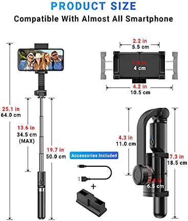 APEXEL Gimbal Stabilizer For Smartphone, 360°Rotation Auto Balance Selfie Stick Tripod With Wireless Remote,1-Axis Gimbal Anti-Shaking Stand Stabilizer, Extendable,For iPhone/Samsung Galaxy/Huawei