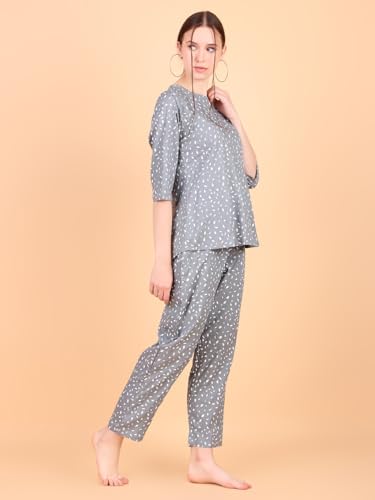 Image of Ichaa Women's Rayon Night Suit Printed Top & Bottom Set
