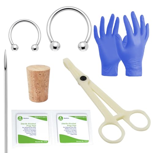 LIONGOTHIC 14G Septum Piercing Kits for All Piercings - Body Piercing Kit, Horseshoe Piercing Kit, Smiley Piercing Kit, Daith Piercing Kit, Piercing Needle Forceps Clamps Piercing Tool Kit
