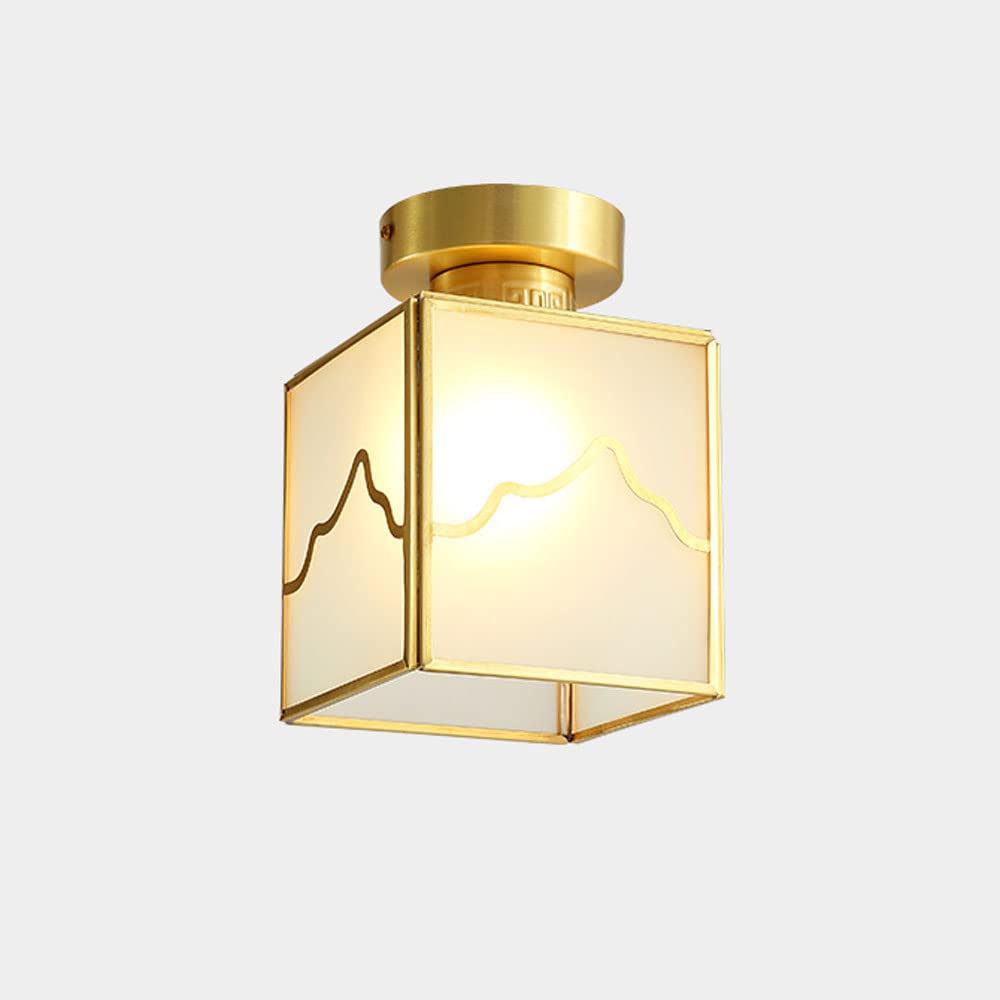Plafonnier moderne en laiton et verre carré pour couloir