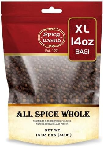 Spicy World Whole Allspice Berries 14 Oz Resealable Bag | All Spice Pimento Jamaica Pepper for Cooking & Seasoning | Versatile Berry for Curries, Soups and even Pastries