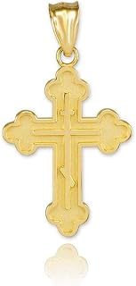 Certified 10k Gold Eastern Orthodox Cross Charm Pendant (Yellow-Gold)