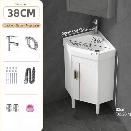 Mueble baño con lavabo suspendido de esquina de 38cm con grifo para espacio pequeño 3