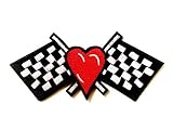 Red Heart Checkered Black White Flag Race Track Racing Biker Motorcycle Jacket Vest Sew on Iron on E