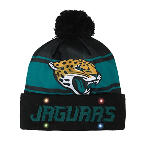 FOCO NFL Unisex Adult Holiday Cuffed Pom Beanie – Officially Licensed Winter Knit Hat for Men & Women, Jacksonville Jaguars