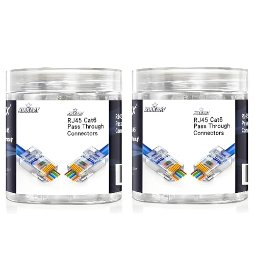 Image of XIKKART Cat6 Passthrough Connectors 200 PCS | RJ45 Pass Through Plug for Cat6 Cat5e Ethernet Cable | Gold Plated 8P8C Ends for LAN Network Router Patch Cable | Easy Crimp Passthru Connector