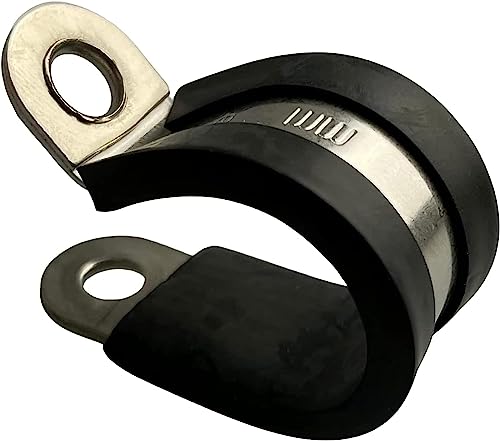 On1Shelf 2.76" / 70mm Rubber Lined P Clips Hose Pipe Clamp Stainless Steel - Pack of 10