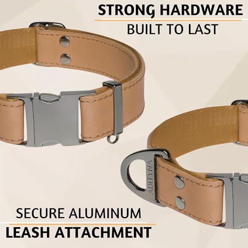 Image of ADITYNA Leather Dog Collar for Large & Extra Large Dogs, Adjustable 19-30 inch | Padded, heavy-duty metal buckle. Great for walking, training - ideal for Rottweiler, German Shepherd, Mastiff and Great Dane.