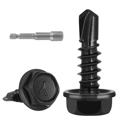 VGBUY 130Pcs #10 x 3/4" Self Drilling Screws for Metal,410 Stainless Steel Black Zinc Plated,Self Tapping Sheet Metal Screws,Hex Washer Head by VGBUY - Used condition - US$8.99