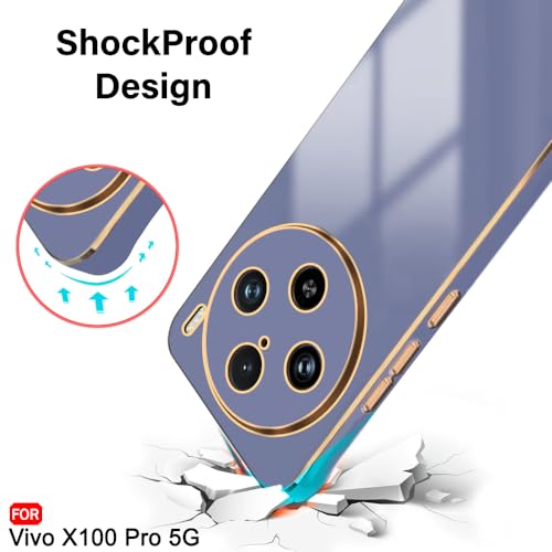 Image of TheGiftKart Luxurious Golden-Plated Back Cover Case for Vivo X100 Pro 5G | Raised Lips for Camera & Screen Protection | Shockproof Design | Stylish Back Cover Case for Vivo X100 Pro (TPU, Grey Blue)