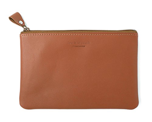 スリップオン “P"ポーチ M ノワール 革 キャメル NSL-2303