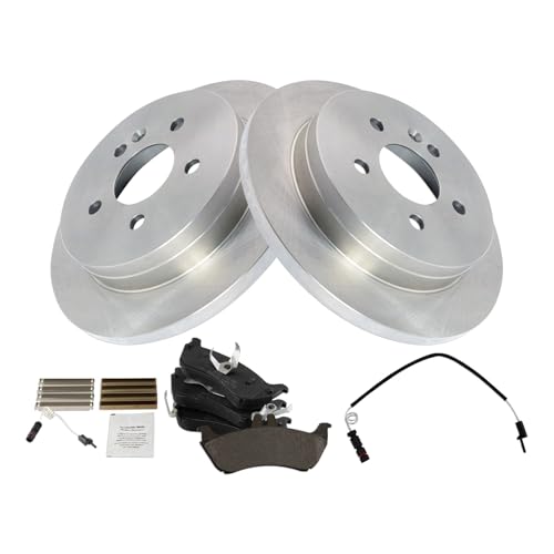 Image of TRQ Rear Brake Pad and Rotor Set Semi Metallic Solid Rotors Wear Sensor