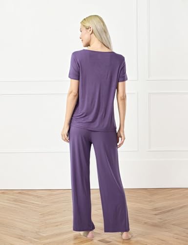 Image of GYS Bamboo-derived Viscose Women's Pajamas Set Short Sleeve Top With Pants 2-Piece Sleep Set