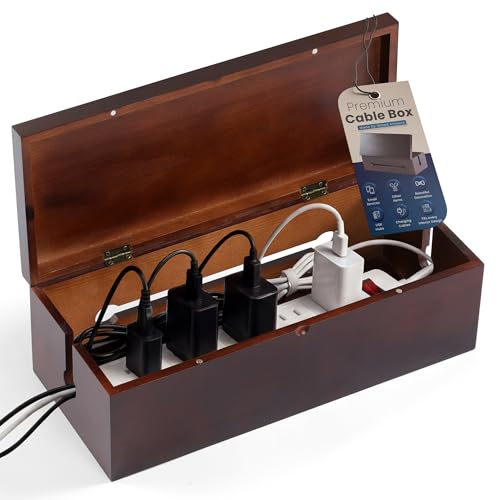 Solid Wood Cable Management Box - Large Cord Management Box Organizer; Cord Hiding Box for Desk; Wooden Storage for Chargers, Charging Station; Surge Protector, Power Strip - image 1