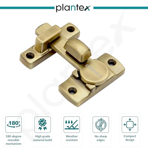 Image of Plantex Door Latch Lock /Door Latch for Bathroom /Bedroom /Balcony /Flip Latch Lock for Door /Chitkani /Baby Latch for Bathroom /Door Stopper - Pack of 2 (Brass Antique)