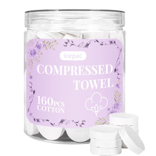 icepac Compressed Towels Camping Disposable Face Compressed Towels Magic Towel Compressed Towel for Travel Camping Hiking (White 160)