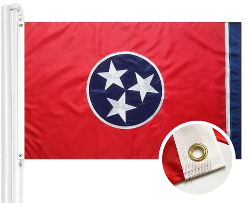 WINBEE Tennessee State Flag 3x5 Ft - Double Sided Embroidered, Heavy Duty Nylon, Sewn Stripes and Brass Grommetsand Waterproof UV Protected. All Weather American Tennessee Flags Banner Great for Ondoor and Intdoor Decor