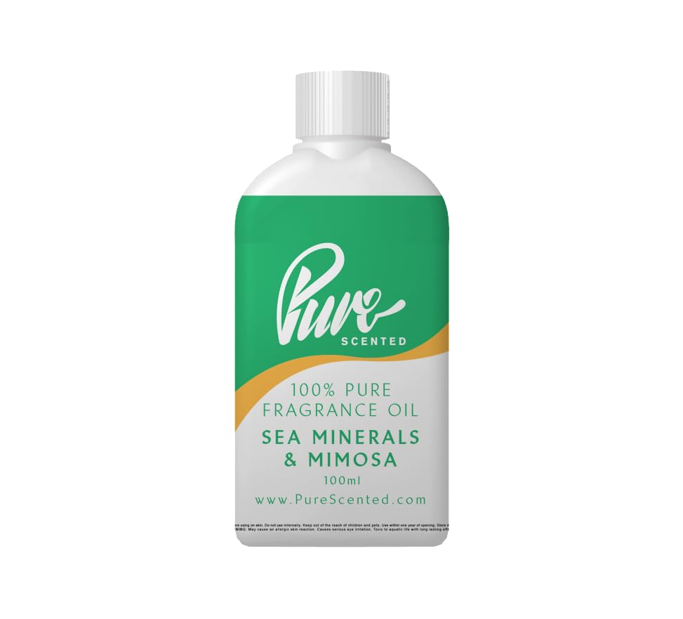 Pure Scented 100ml Fragrance Oil - Vegan & Cruelty-Free, for Candles, Soaps, Slime, Diffusers, Cosmetics, Wax Melts & DIY Crafts (1 x 100ml, Sea Minerals & Mimosa)