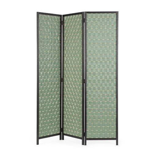 Decor Space Paravento dheva naturale e verde in bamboo, carta, legno di pioppo, 135 x 180 cm (verde)