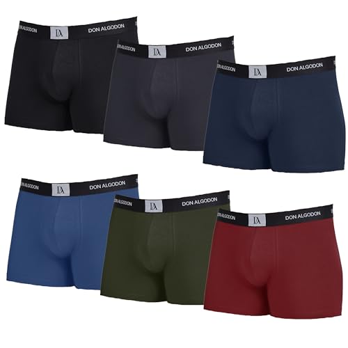 DON ALGODON Pack de 6 Calzoncillos para Hombre | Boxers de Algodon Transpirables, Suaves y Ajustables (FR/ES, Letras, XL, Regular, Regular, Negro/Azul/Gris/Teja/Marino/Verde)
