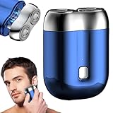 New Model Mini Dual-Head Electric Shaver, 2025 Upgraded Pocket Shaver USB Mini Shavers for Men, Washable Waterproof Double Head Rechargeable Razor for Travel (Blue)