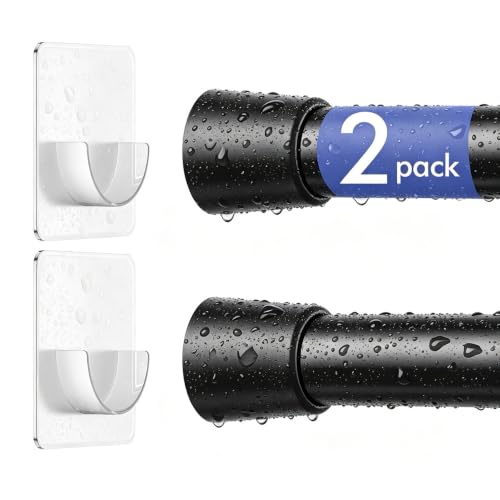 Image of Corklatta 2 Pack Black Spring Tension Curtain Rods Adjustable 16 to 40 Inch, Small Tension Rod with 4 Holders,No Drill Curtain Rods for Window 24-36