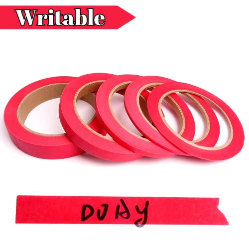 Doay 5 Rolls Pinstripe Tape - Masking Tape 1/16", 1/8", 1/4", 1/2", 3/4" - Thin Painters Masking Automotive Tape For Diy, Car, Auto, Paint, Art, Tumblers (Red) #TOP6