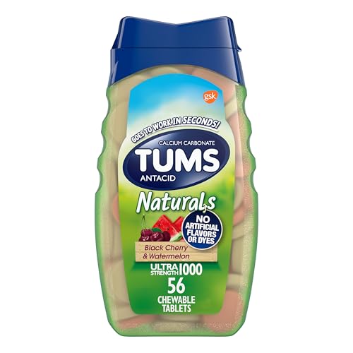 TUMS Naturals Ultra Strength Antacid Chews, Black Cherry & Watermelon, 56 Count