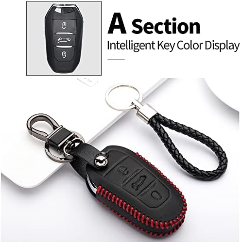 KASER Housse Étui Cuir Pour Clé Peugeot 3008 308 5008 508 - Citroën DS3 DS4 DS5 3 Boutons Keyless GO