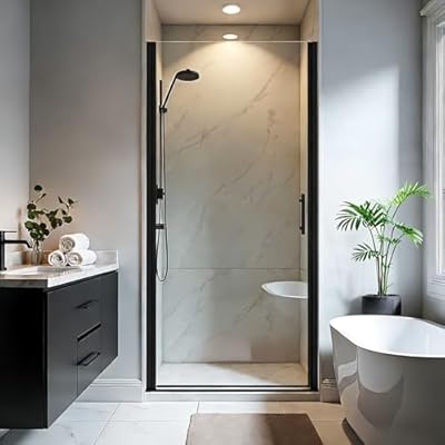 Botwinkle Glass Shower Door 34-35.2" W x 72" H, Frameless Pivot Shower Door, 1/4"(6mm) SGCC Tempered Glass Shower Door, Matte Black Finish, 304 Stainless Steel Hardware